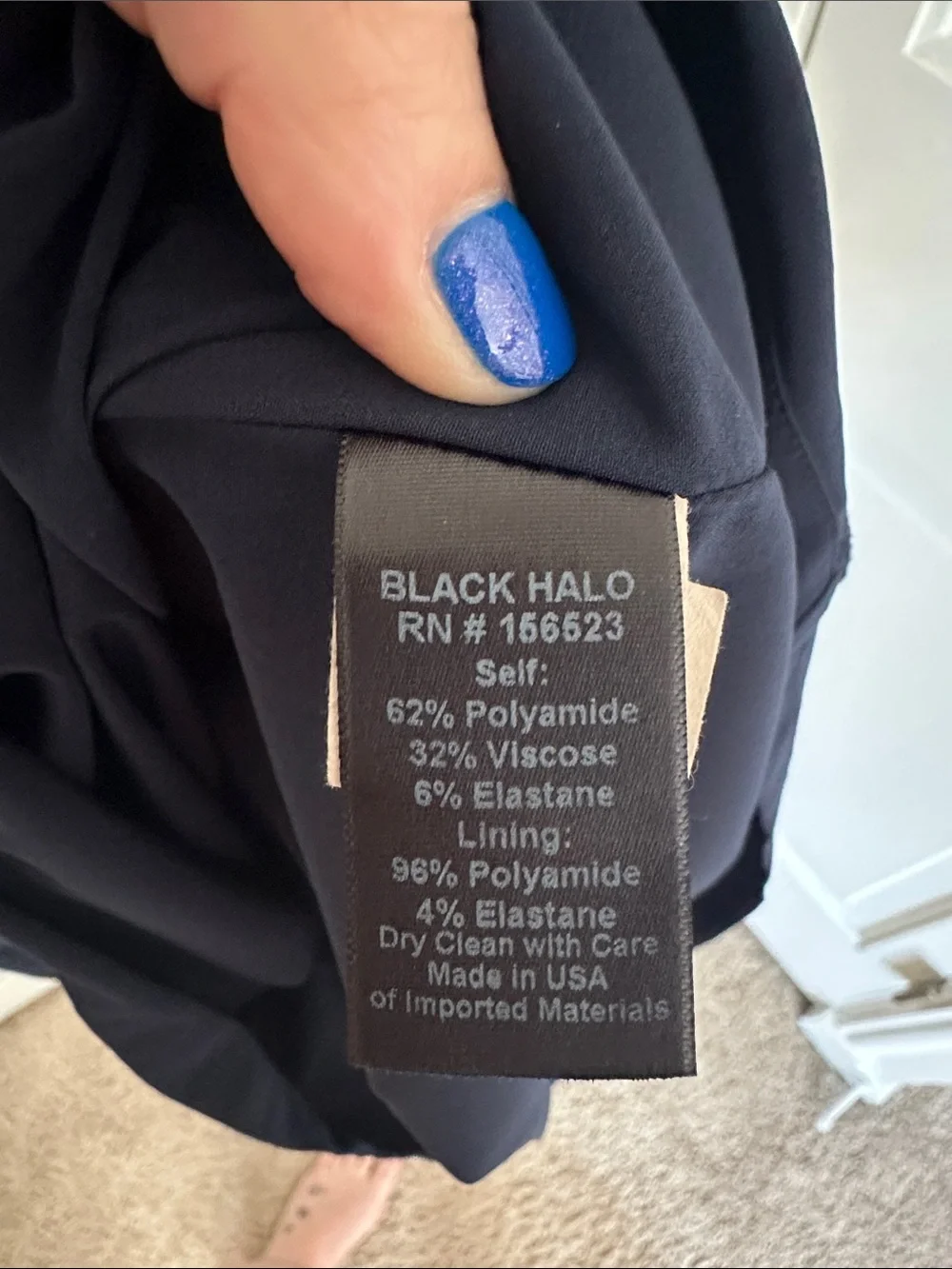 Black Halo Asymmetrical Neckline, Size 16